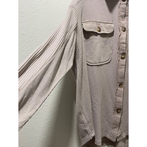 Briggs NWT Women's Relaxed Fit Button Long Sleeve Waffle Shirt Tan - Picture 11 of 13
